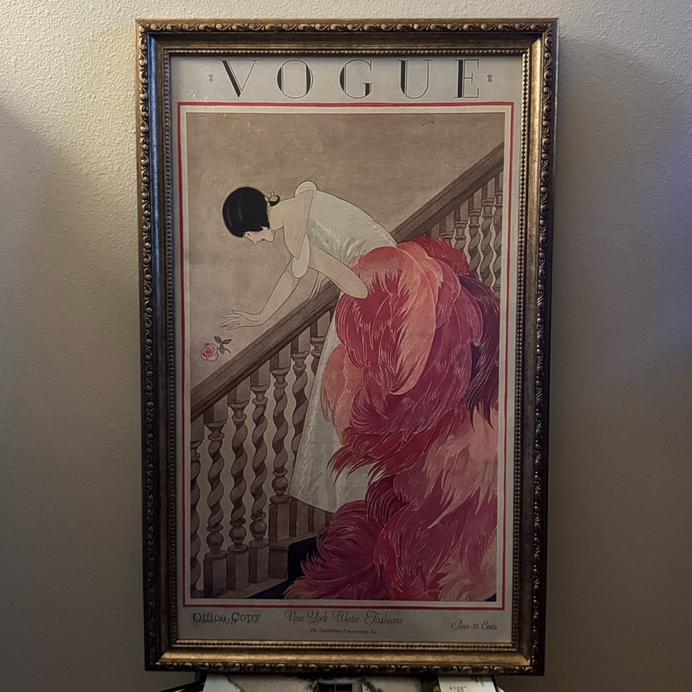 Vogue Framed Art Print with Red and White Accents
